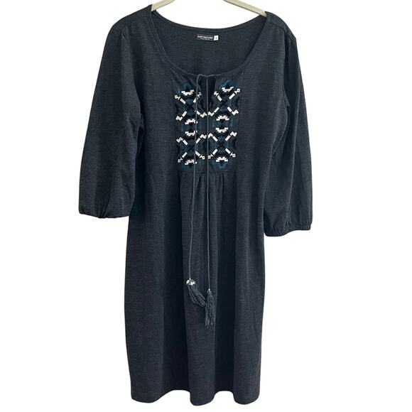 Earthbound Hippie Boho Swing Gray Dress Tassels-Size Large - Picture 2 of 8